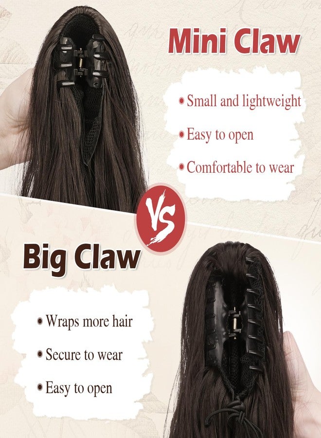 SOFEIYAN Ponytail Extension 16" Curly Wavy Claw Clip Ponytail Hair Extensions Small Claw Clip in Hairpiece Fluffy Clip on Pony Tails Jaw Clips for Women Synthetic Hairpiece, Dark Brown - Image 4