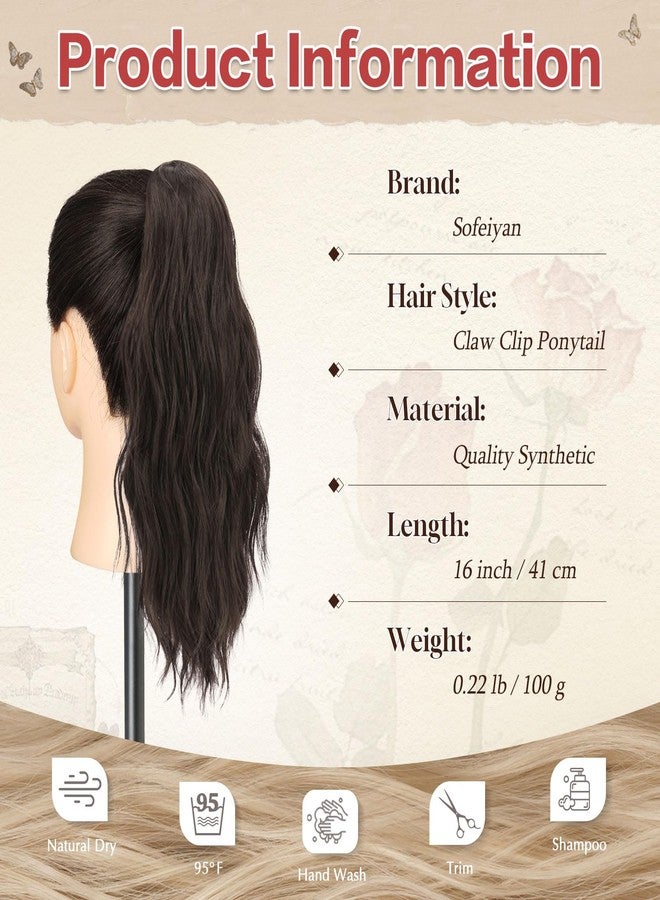 SOFEIYAN Ponytail Extension 16" Curly Wavy Claw Clip Ponytail Hair Extensions Small Claw Clip in Hairpiece Fluffy Clip on Pony Tails Jaw Clips for Women Synthetic Hairpiece, Dark Brown - Image 5