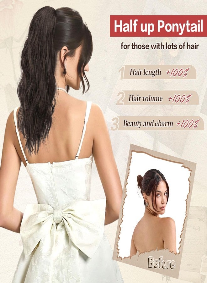 SOFEIYAN Ponytail Extension 16" Curly Wavy Claw Clip Ponytail Hair Extensions Small Claw Clip in Hairpiece Fluffy Clip on Pony Tails Jaw Clips for Women Synthetic Hairpiece, Dark Brown - Image 3