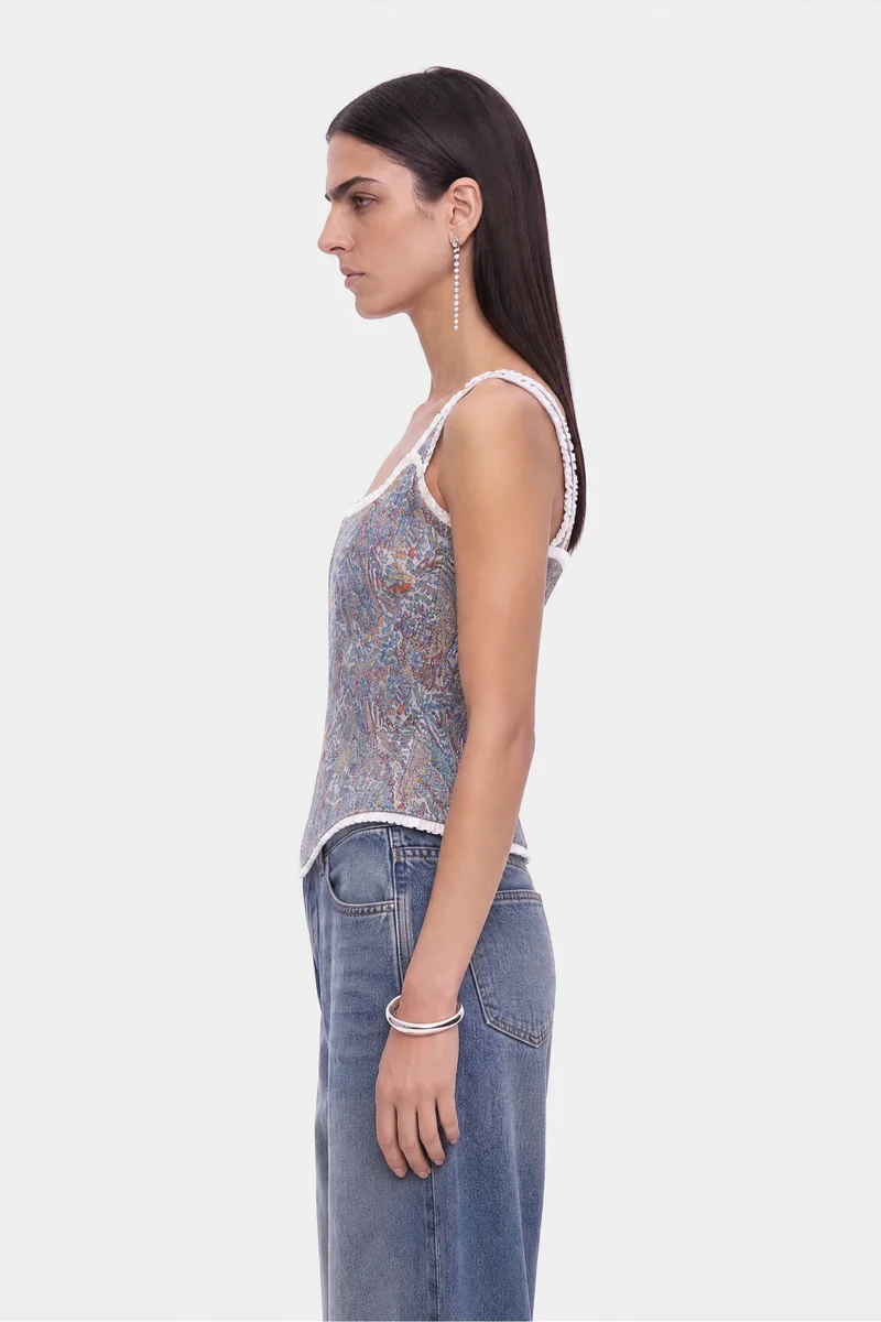 Nocturne Printed Piped Bustier Top