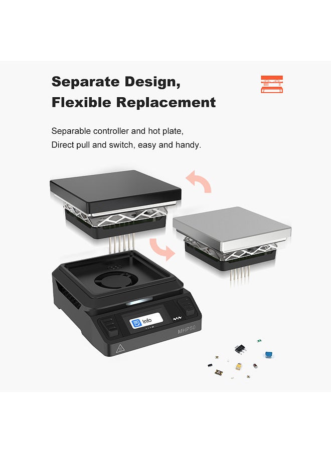 Miniware Constant Temperature Heating Platform 50*50mm Enlarged Heating Area Built-in Cooling Fan 160*80 LCD Display Segmented Heating Design  - Image 3