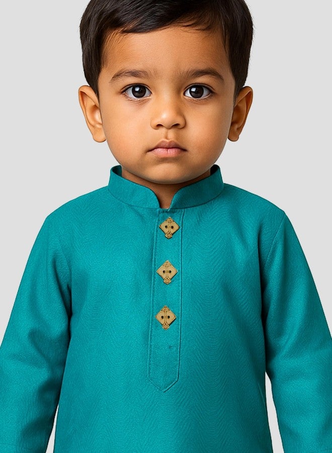 JBN Creation Boys' Cyan Pure Cotton Kurta Pyjama Set - Image 2