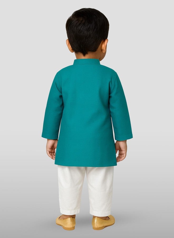 JBN Creation Boys' Cyan Pure Cotton Kurta Pyjama Set - Image 3