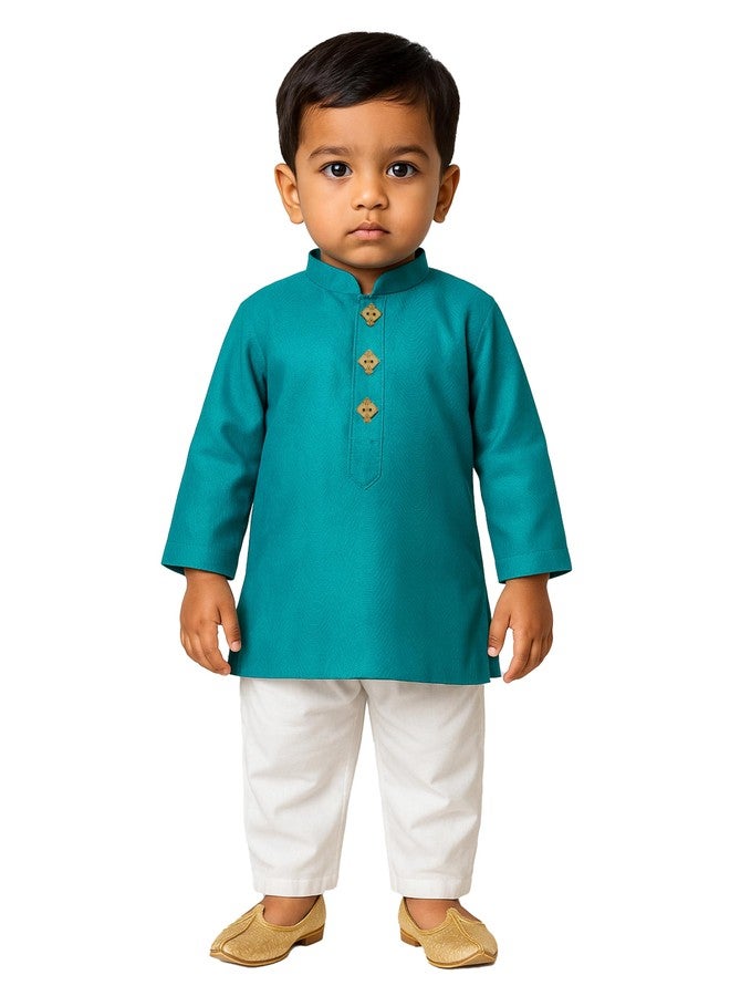 JBN Creation Boys' Cyan Pure Cotton Kurta Pyjama Set - Image 1