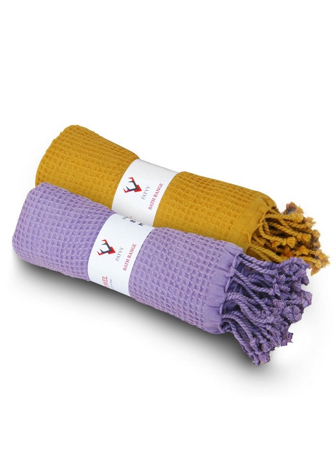 PATVY Bath Towels - 100% Cotton Waffle Weave Large Size Towels (75 x 150cm) - Quick Absorption &Faster Drying Bath Towel for Women & Men (Pack of 2, Lilac & Mustard Yellow) - Image 1