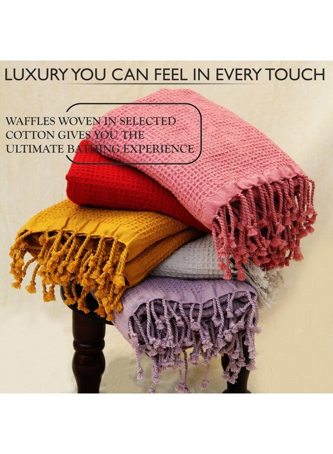 PATVY Bath Towels - 100% Cotton Waffle Weave Large Size Towels (75 x 150cm) - Quick Absorption &Faster Drying Bath Towel for Women & Men (Pack of 2, Lilac & Mustard Yellow) - Image 2