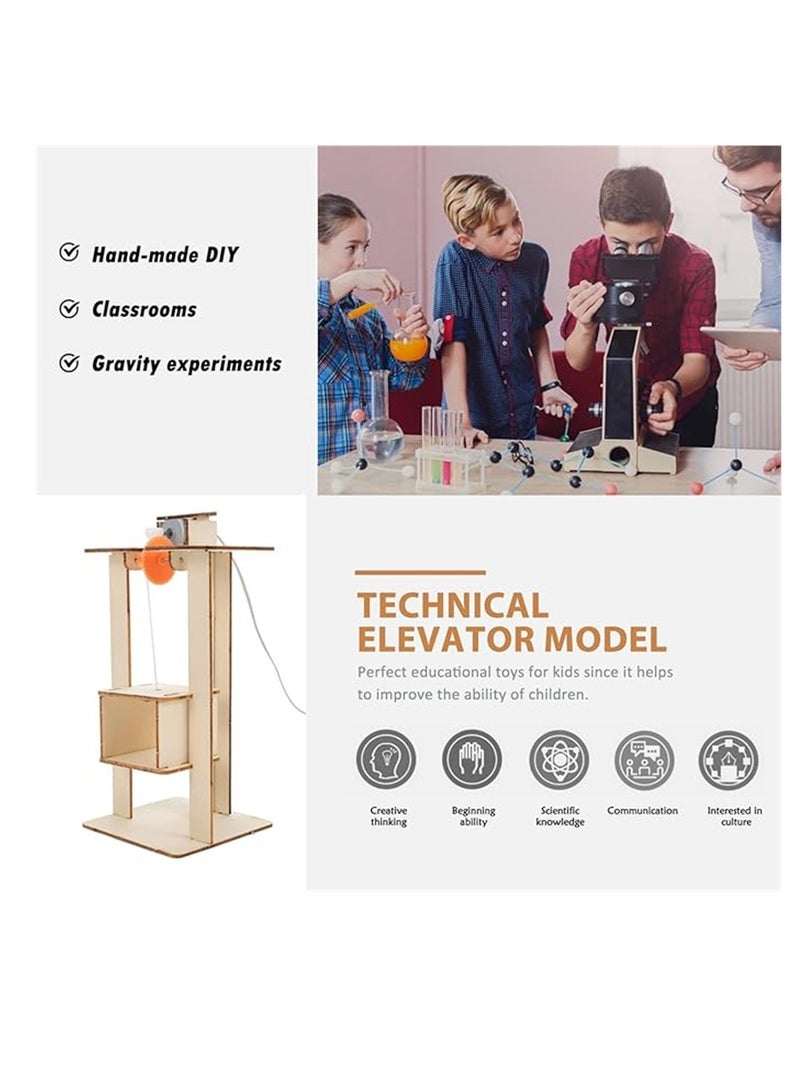 general DIY Wooden Elevator Kit, Kids DIY Elevator Set Lifts Elevator Model, DIY Crafts Making Kit Early Education Learning Toy, Model Building Kits with Battery for Children Kids - Image 4