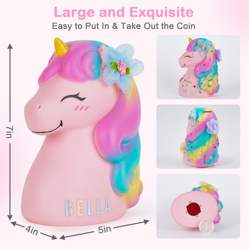 MHJY Piggy Bank Unicorn Money Bank Unbreakable Coin Bank with DIY Stickers Home Decor for Kids Girls Birthday Easter Pink - Image 4