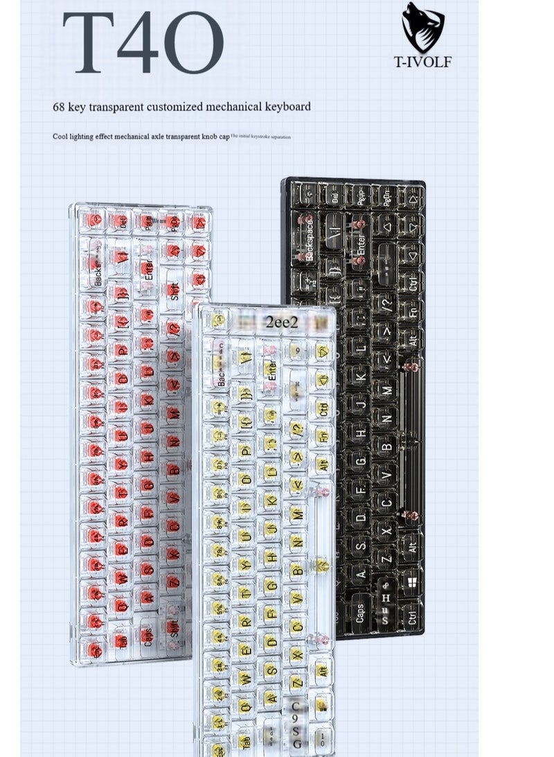 Transparent Gaming Keyboard,68 Keys USB Wired Mechanical Keyboard with Transparent PBT Keycaps and RGB Side Light for Office Gaming,Suitable for PC/Ps4/Xbox Gamers,Red Switch - Image 4