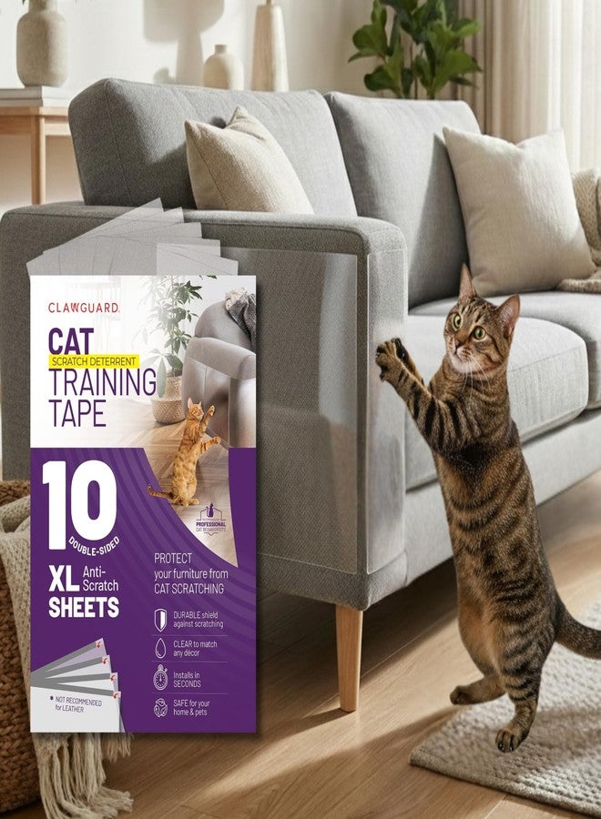 CLAWGUARD Cat Training Tape Sheets – 10 XL (17x11.5 in) Double-Sided Anti Scratch Shields – Cat Scratch Furniture Protector for Sofa, Couch & Surfaces - Image 1