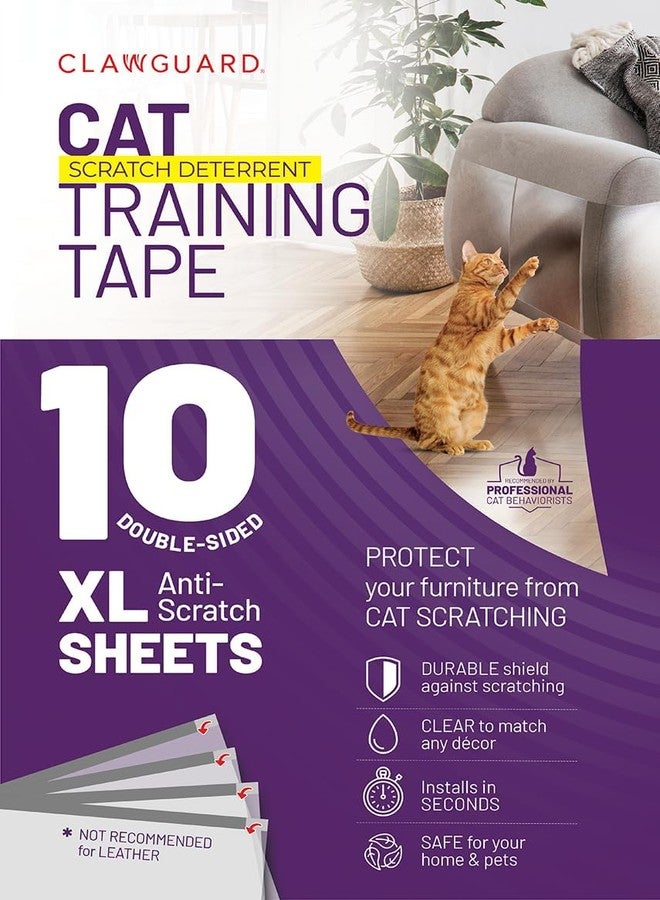CLAWGUARD Cat Training Tape Sheets – 10 XL (17x11.5 in) Double-Sided Anti Scratch Shields – Cat Scratch Furniture Protector for Sofa, Couch & Surfaces - Image 2