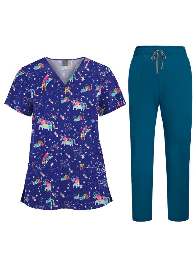 NIBEMINENT Floral Print Nursing Scrubs Tops Hospital Scrubs Uniforms Short Sleeve Hospital Uniforms Women Nursing Scrubs - Image 1