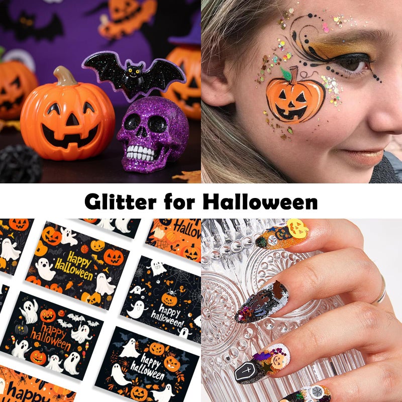 Renfio Orange Purple Black Chunky Glitter,Mixed Holographic Glitter for Helloween,1.76oz/50g Iridescent Hexagon Sequin for Snowglobe Tumbler,Resin,Craft,Nail,Face,Hair,Festival Decor,Ornament - Image 5