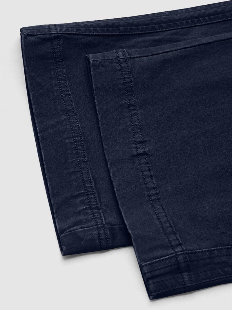 Flamingals Straight Leg Pants for Women Drawstring Waist Mid Rise Casual Solid Seam Detail Pant Dark Blue M - Image 4