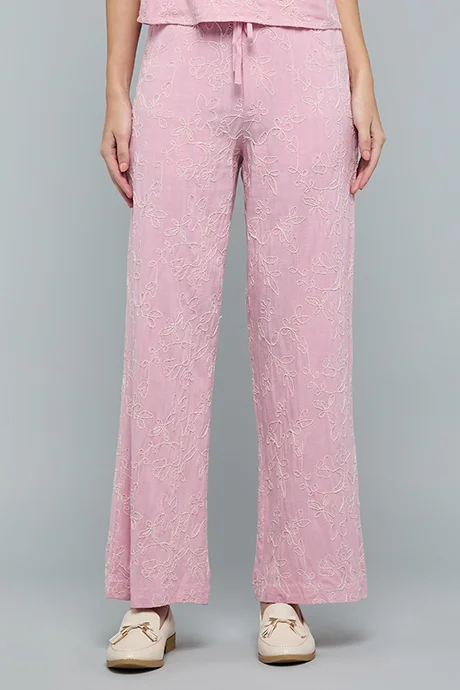 أر أند بي Embroidered Wide Leg Pants with Drawstring Waist