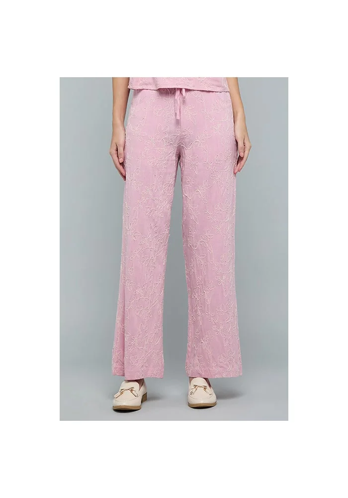 أر أند بي Embroidered Wide Leg Pants with Drawstring Waist