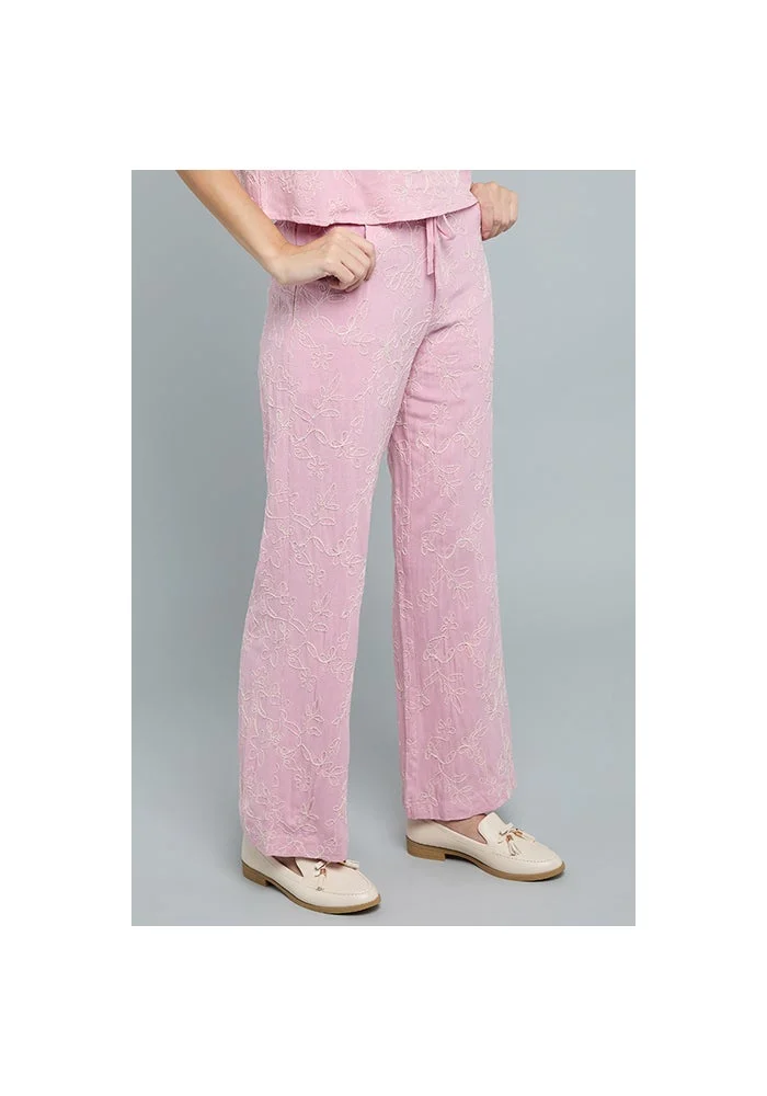 أر أند بي Embroidered Wide Leg Pants with Drawstring Waist