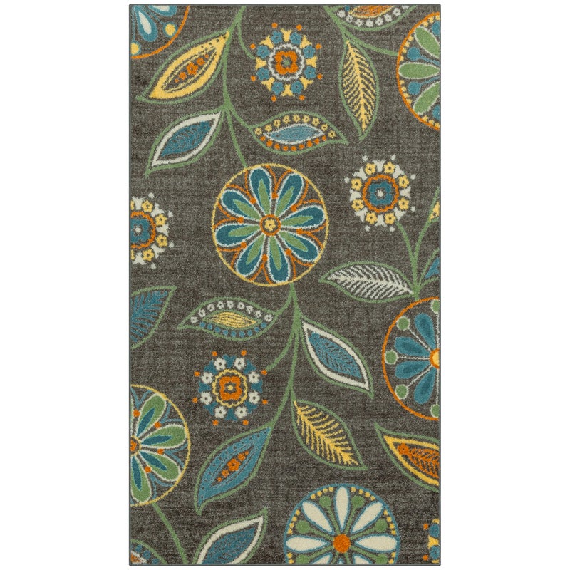 Maples Rugs Reggie Floral Area Rug  Made in USA  Washable Non Slip PetFriendly Mats for Living Room Bedroom and Office 34 x 6 Dark Grey