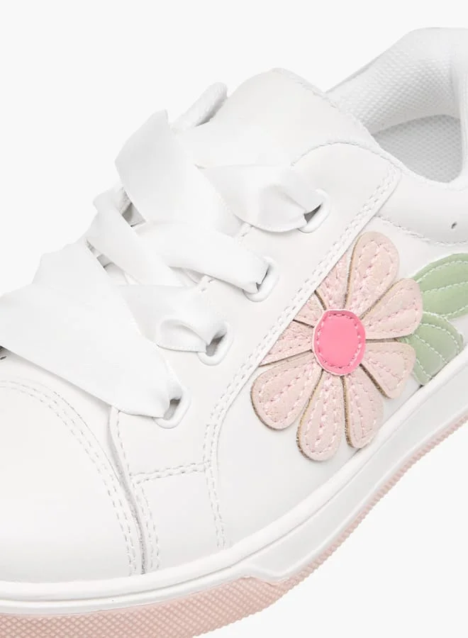 JUNIORS Girls Floral Applique Lace-Up Sneakers