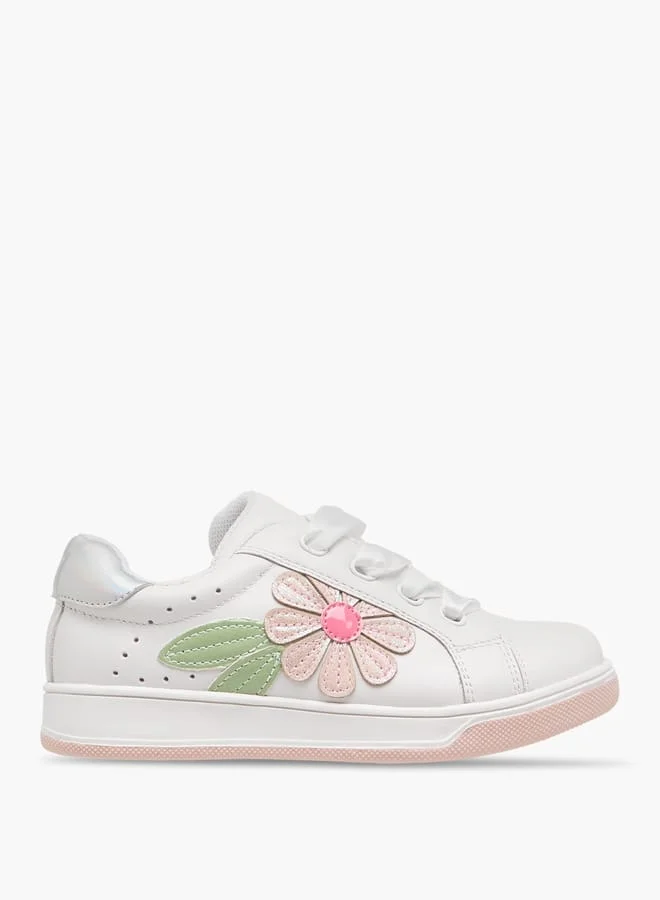 JUNIORS Girls Floral Applique Lace-Up Sneakers