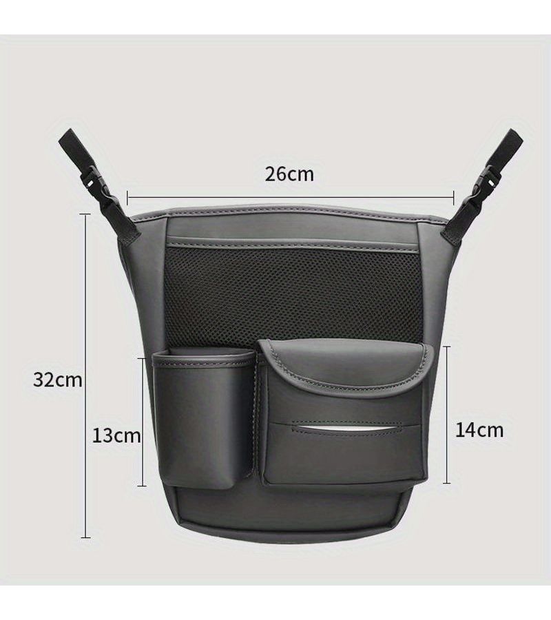 Large Capacity Red Faux Leather Car Seat Organizer With Cup Holder And Mesh Pocket - Image 2