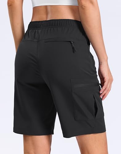 SANTINY Womens 79 Lightweight Hiking Cargo Shorts with 5 Zipper Pockets Quick Dry Summer Long Travel Golf Short for Women Black_M - Image 3