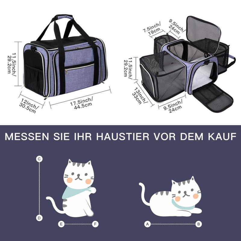 BAGLHER Cat Carrier Bag,Airline Approved Pet Carrier Soft Side Pet Travel 5 Sides Open Doors 3 Sides Expandable Foldable Dog Carrier with Fleece Pad - Image 2