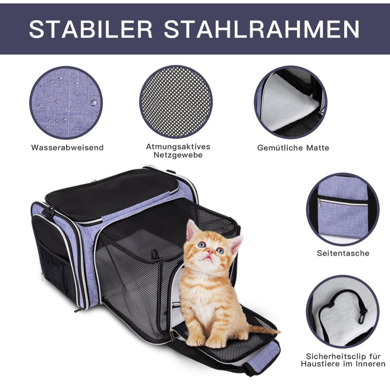 BAGLHER Cat Carrier Bag,Airline Approved Pet Carrier Soft Side Pet Travel 5 Sides Open Doors 3 Sides Expandable Foldable Dog Carrier with Fleece Pad - Image 3