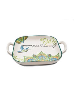 Square Dinner Plate With Decorative Side Handles Made Of Ceramic