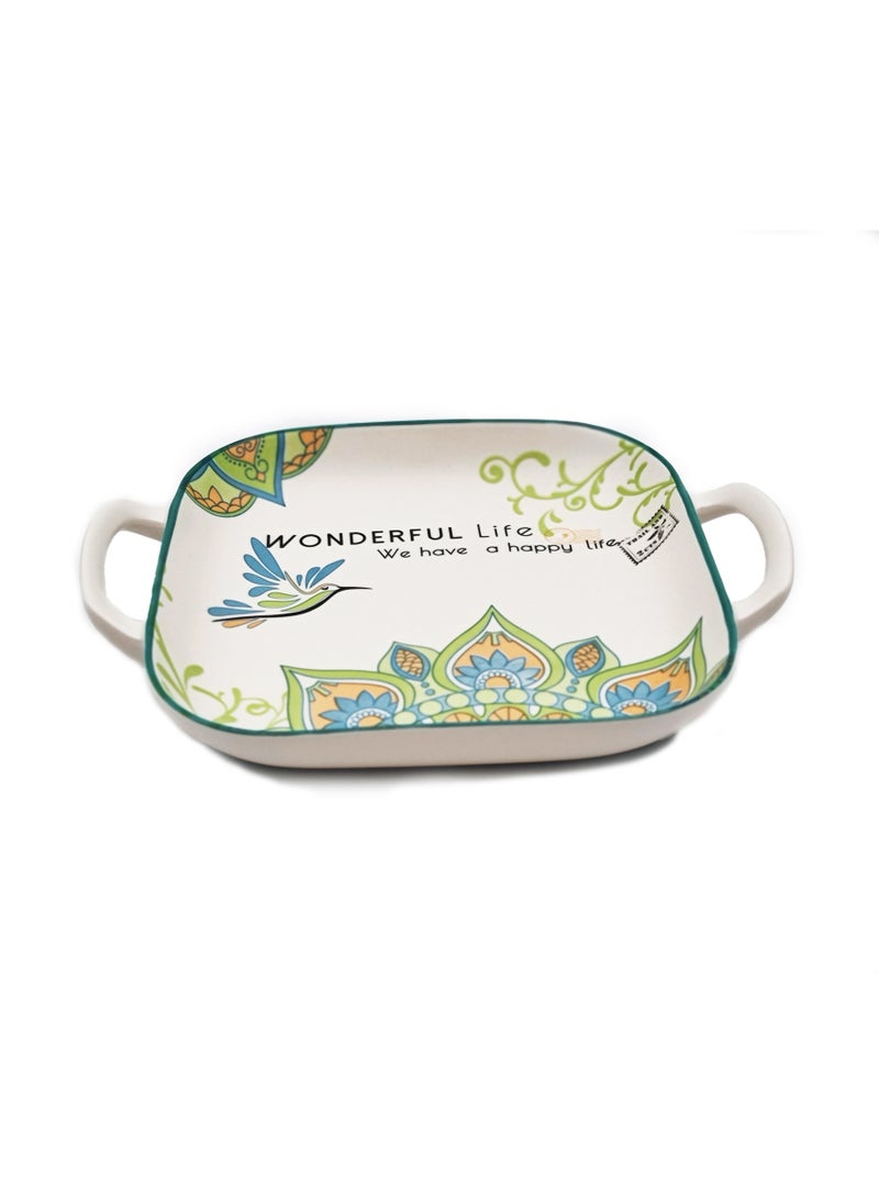 Generic - Square Dinner Plate With Decorative Side Handles Made Of Ceramic - Image 1