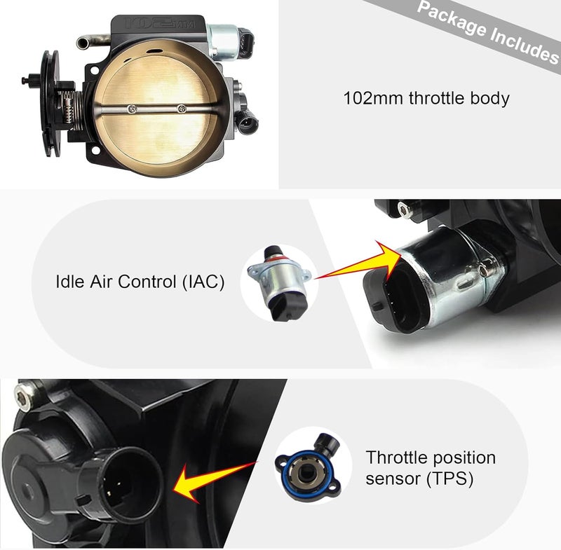 POSENG 102mm Throttle Body 4-Bolt for LS1 LS2 LS3 LS6 LS7 LSX Drive by Cable with Throttle Position Sensors TPS IAC Aluminum Black HTRACING - Image 2