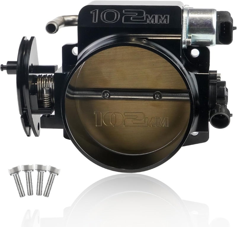 POSENG 102mm Throttle Body 4-Bolt for LS1 LS2 LS3 LS6 LS7 LSX Drive by Cable with Throttle Position Sensors TPS IAC Aluminum Black HTRACING - Image 1