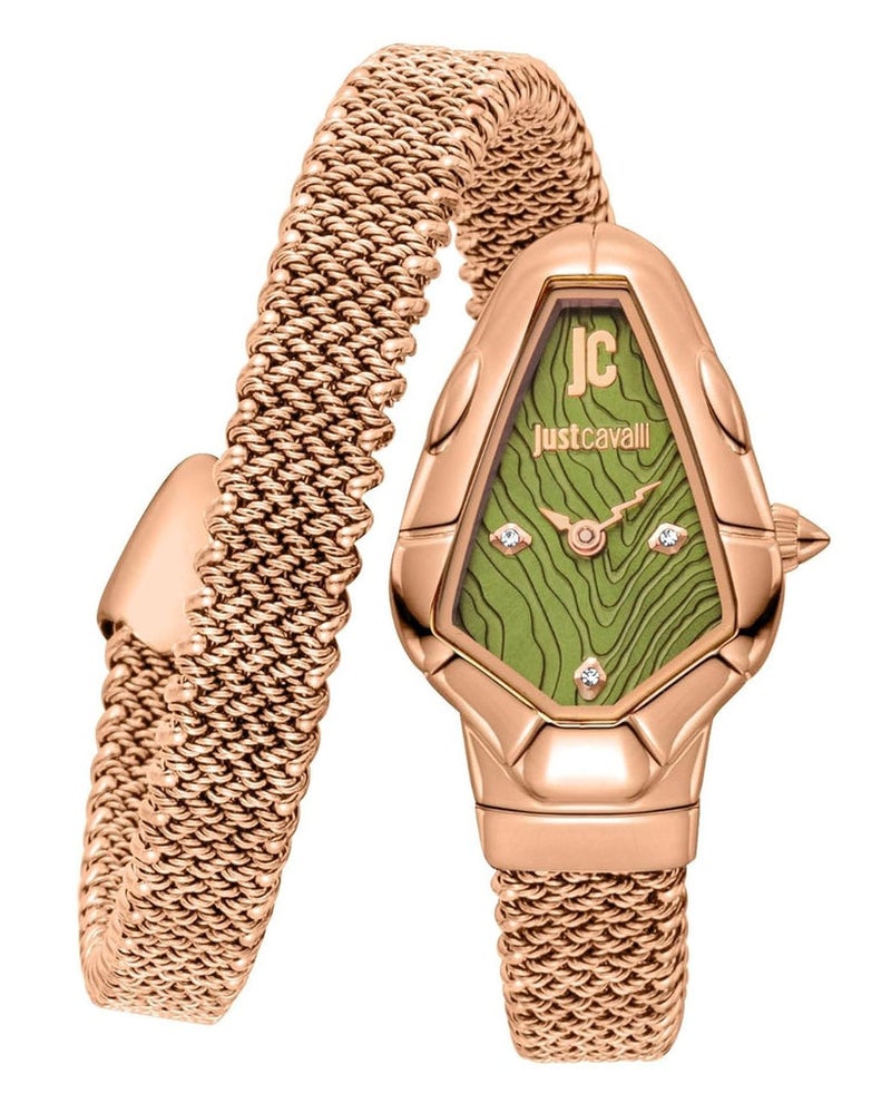 Just Cavalli Fiamma watch with green dial and rose gold-colored steel strap for women – JC1L426M0045 - Image 1