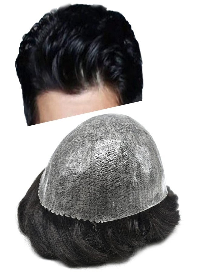 SINGA HAIR Toupee for Men Real Human Hair Replacement System Injected Poly Skin Mens Toupee Wigs Durable PU Hair Piece Unit for Men (8X10-120% Medium Light to Medium Density-#1 Jet Black - Image 1