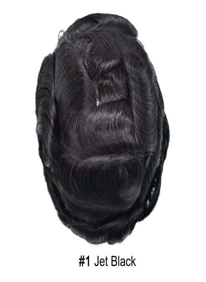 SINGA HAIR Toupee for Men Real Human Hair Replacement System Injected Poly Skin Mens Toupee Wigs Durable PU Hair Piece Unit for Men (8X10-120% Medium Light to Medium Density-#1 Jet Black - Image 2