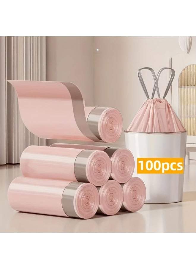 Generic 100pcs High Quality Plastic Drawstring Pink Garbage Bags | Colorful Garbage Bag, Suitable for Kitchen, Bathroom, Bedroom, Living Room, Home Use - Portable Trash  - Image 1