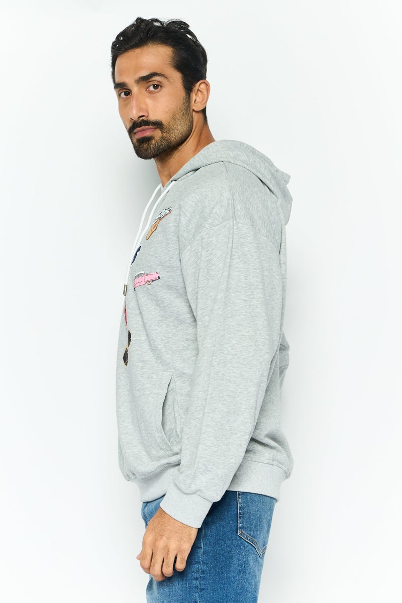 ELVIS Men Hooded Brand Logo Long Sleeves Sweatshirt, Grey - Image 3