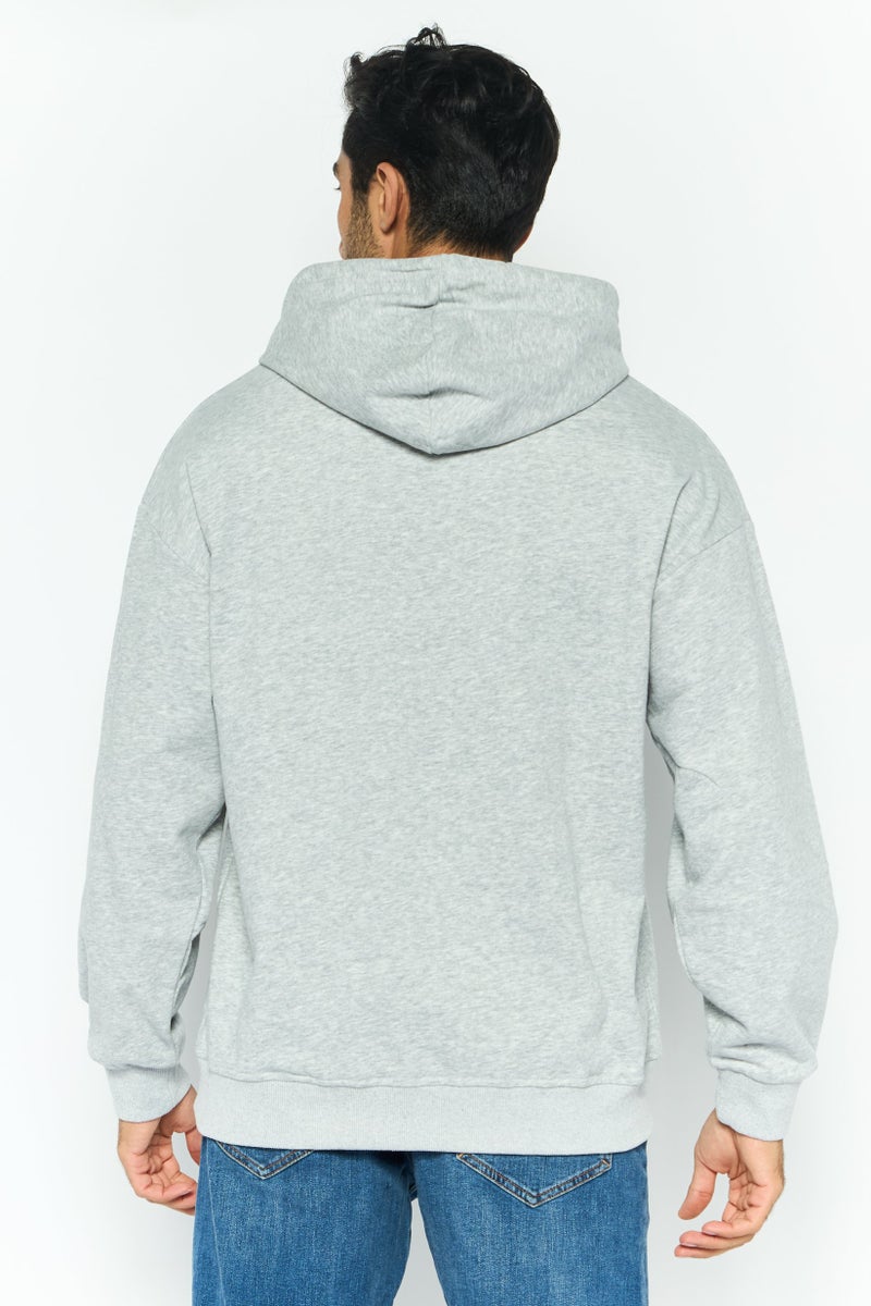 ELVIS Men Hooded Brand Logo Long Sleeves Sweatshirt, Grey - Image 4