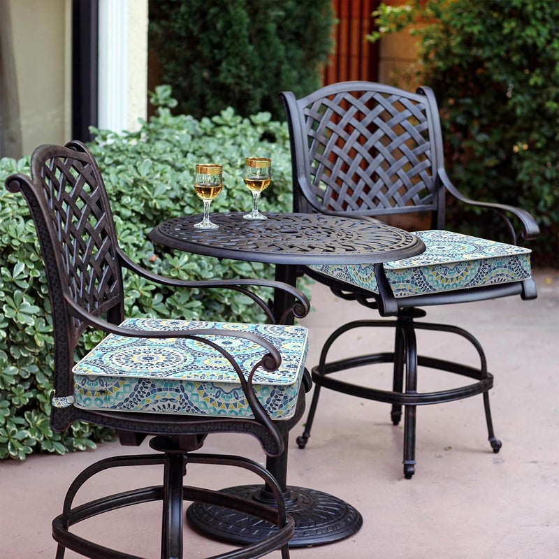 LVTXIII Patio Chair Cushions 19"x19"x3", Water-Repellent Seat Cushions for Outdoor/Indoor Furniture, Square Chair Pads with Ties for Dining Chairs and Home Garden Decoration, Set of 2, Delancey Lagoon - Image 2