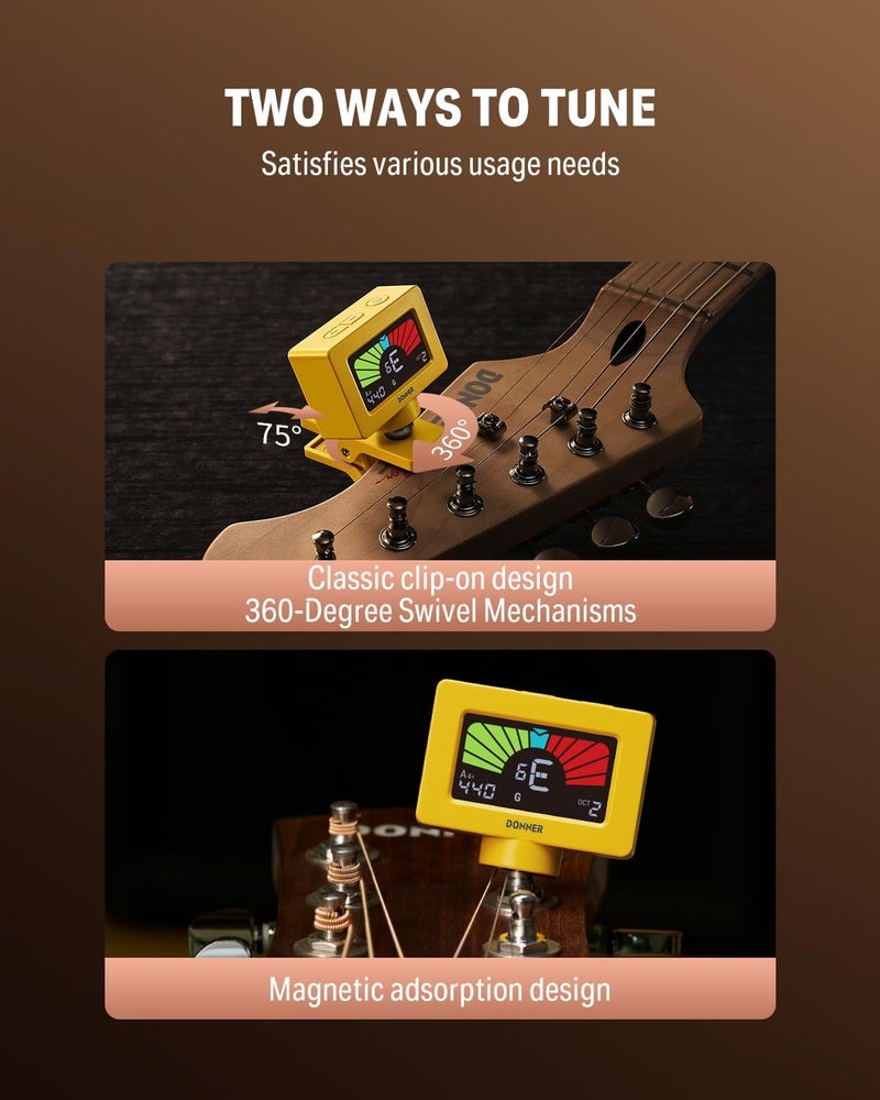 Donner Guitar Tuner Clip On Magnetic Guitar Tuner with Color LCD Display for Acoustic/Electric Guitar Ukulele Bass Violin Banjo Tuning DT-10 -Yellow - Image 5