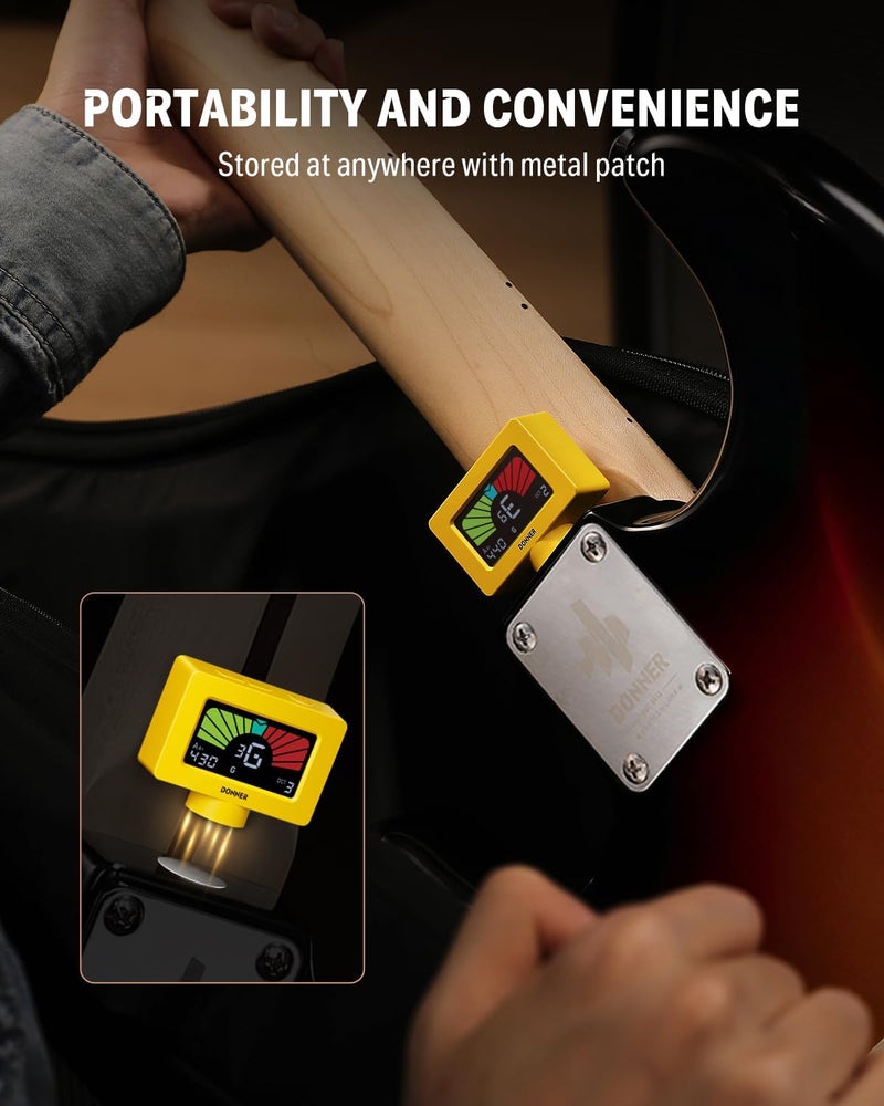Donner Guitar Tuner Clip On Magnetic Guitar Tuner with Color LCD Display for Acoustic/Electric Guitar Ukulele Bass Violin Banjo Tuning DT-10 -Yellow - Image 3