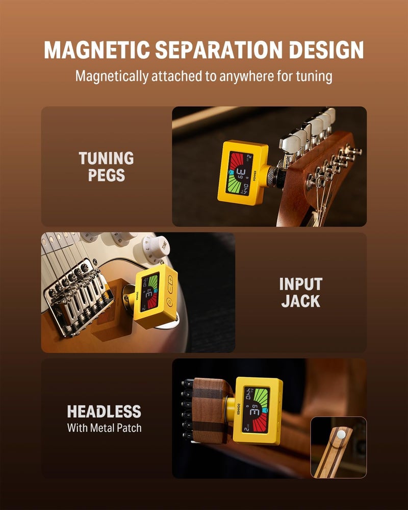 Donner Guitar Tuner Clip On Magnetic Guitar Tuner with Color LCD Display for Acoustic/Electric Guitar Ukulele Bass Violin Banjo Tuning DT-10 -Yellow - Image 2