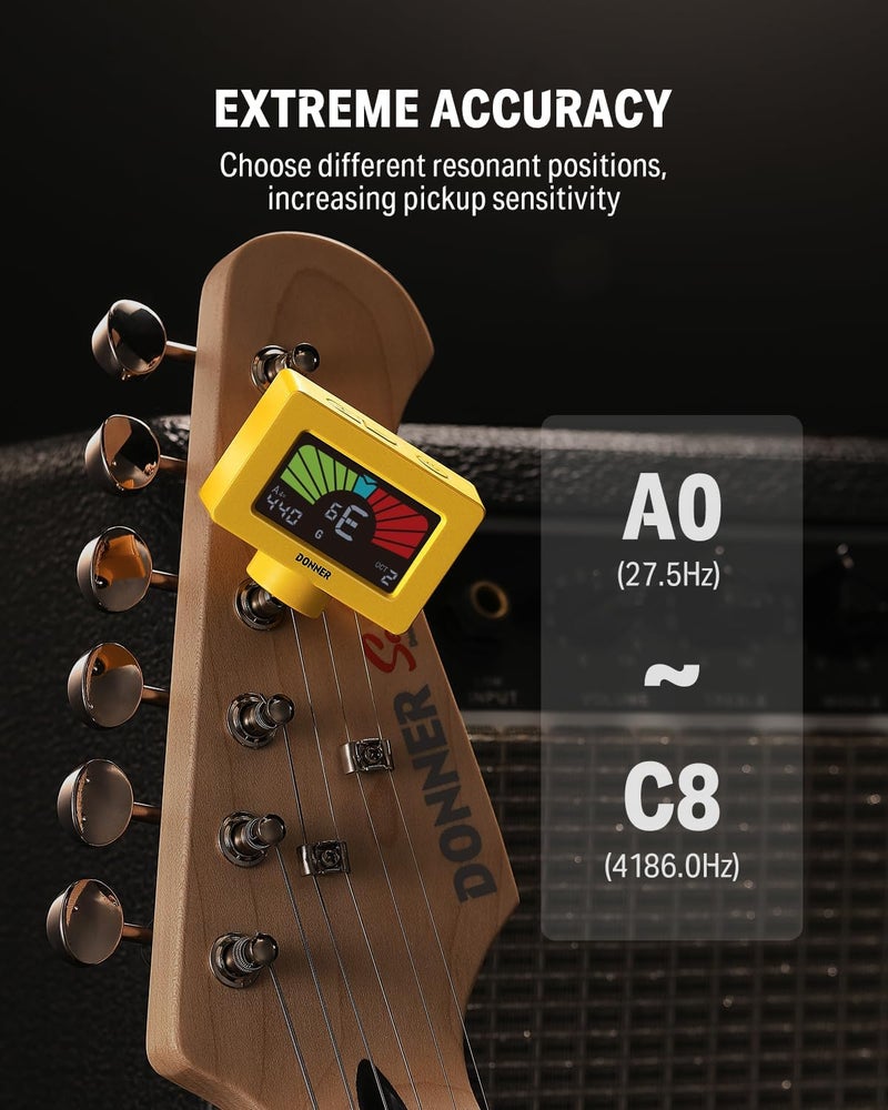 Donner Guitar Tuner Clip On Magnetic Guitar Tuner with Color LCD Display for Acoustic/Electric Guitar Ukulele Bass Violin Banjo Tuning DT-10 -Yellow - Image 4