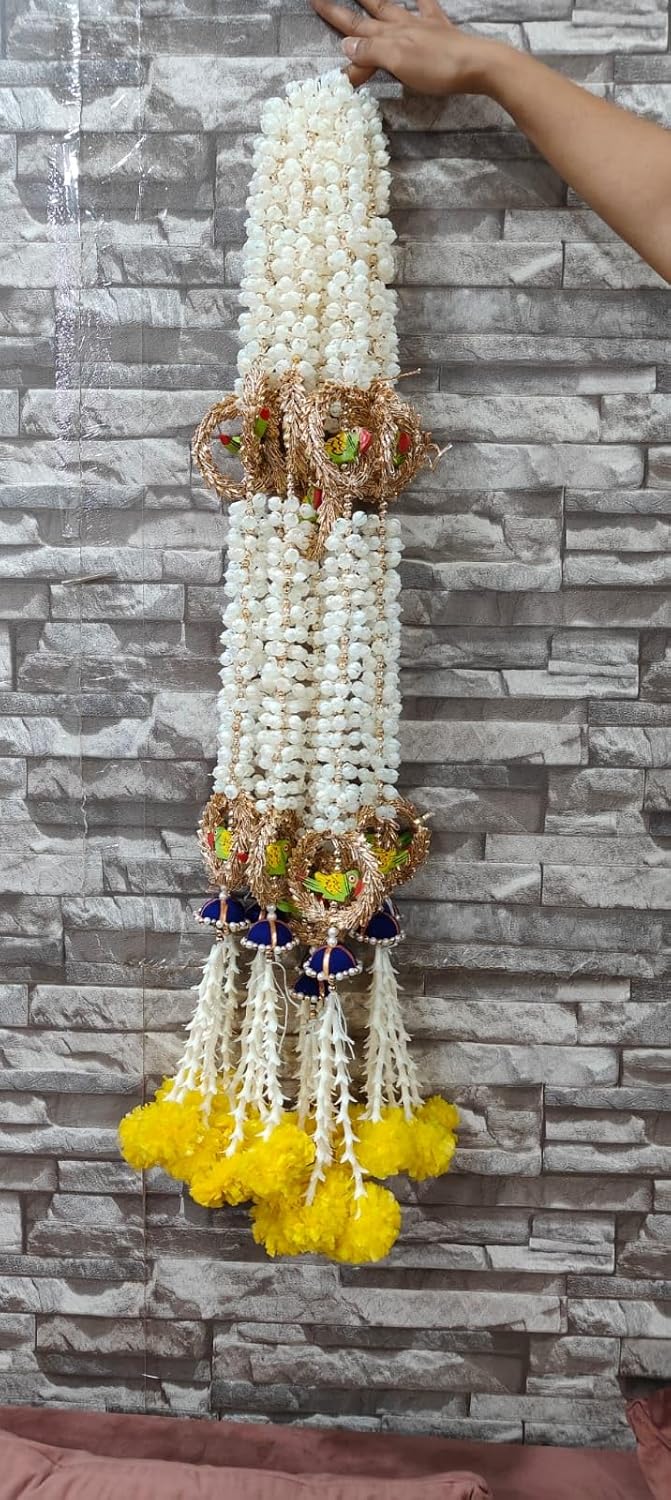 Sellplus Handmade Wall Door Gajra with Parrot String with Golden Beads Hanging Torans Garland for Decoration