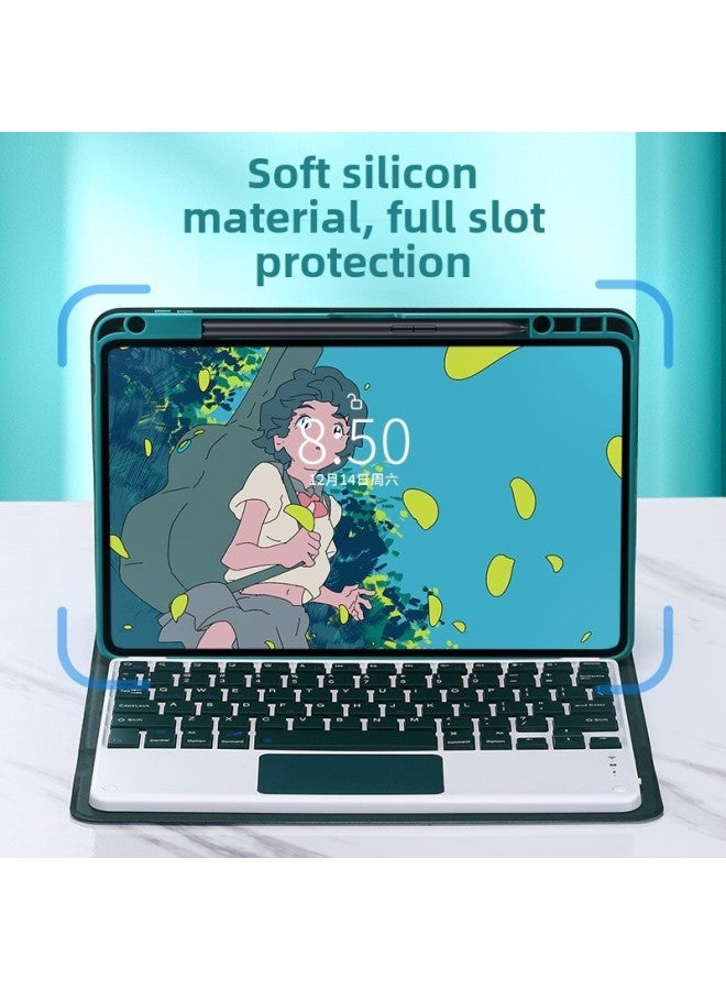 For Xiaomi Tablet 6Pro Bluetooth Keyboard Protective Cover POCO Upper Slot Huawei 11.5 Touch Backlight Keyboard Mouse-Color:[Ordinary] Fog Blue + Keyboard + Fog Blue Dual-mode Mouse-Product Type:Redmi Pad Pro 12.1 (with 10inch Keyboard)