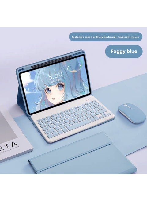 For Xiaomi Tablet 6Pro Bluetooth Keyboard Protective Cover POCO Upper Slot Huawei 11.5 Touch Backlight Keyboard Mouse-Color:[Ordinary] Fog Blue + Keyboard + Fog Blue Dual-mode Mouse-Product Type:Redmi Pad Pro 12.1 (with 10inch Keyboard)