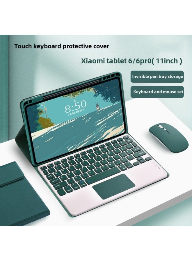 For Xiaomi Tablet 6Pro Bluetooth Keyboard Protective Cover POCO Upper Slot Huawei 11.5 Touch Backlight Keyboard Mouse-Color:[Ordinary] Fog Blue + Keyboard + Fog Blue Dual-mode Mouse-Product Type:Redmi Pad Pro 12.1 (with 10inch Keyboard)