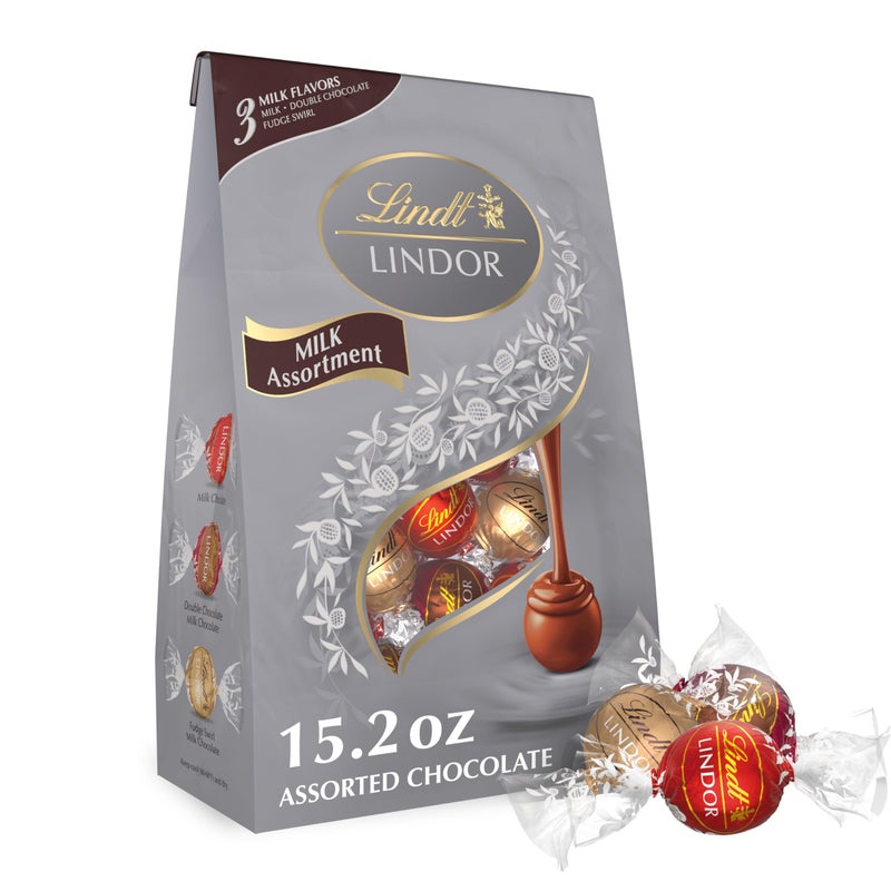Lindt LINDOR Milk Assorted Chocolate Candy Truffles Chocolate Candy with Smooth Melting Truffle Center 152 oz Bag - Image 3