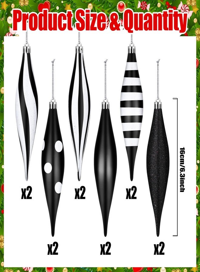 Hungdao 12 Pcs Black and White Christmas Ornaments 6.3 Inch Droplet Stripe Dot Hanging Christmas Ornaments for Xmas Tree Decor for Home and Holiday Party Xmas Trees Accessories - Image 3