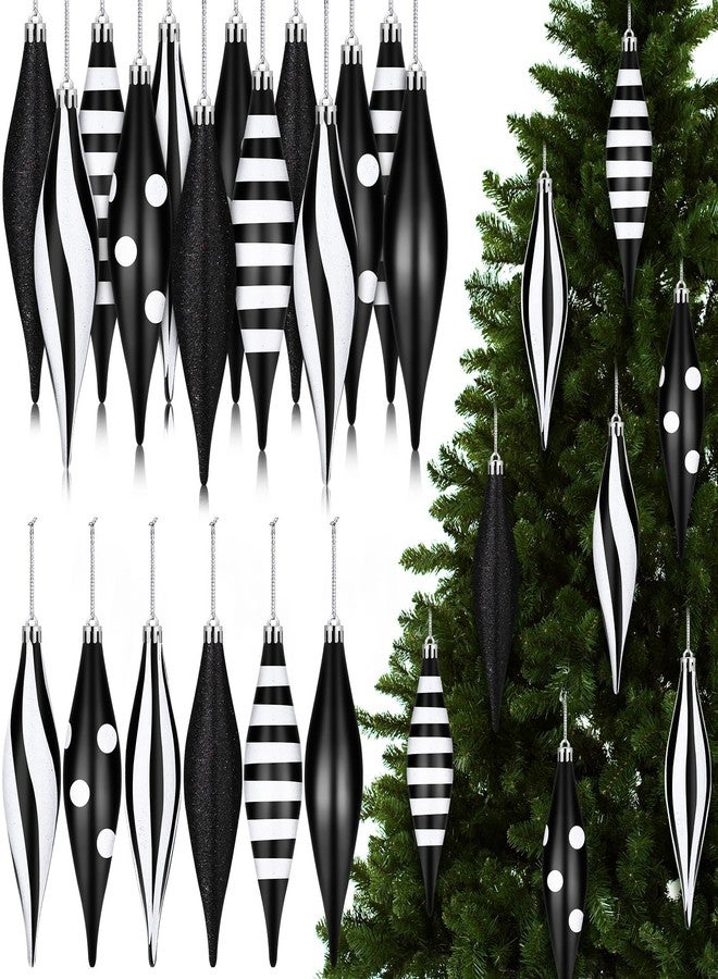 Hungdao 12 Pcs Black and White Christmas Ornaments 6.3 Inch Droplet Stripe Dot Hanging Christmas Ornaments for Xmas Tree Decor for Home and Holiday Party Xmas Trees Accessories - Image 1
